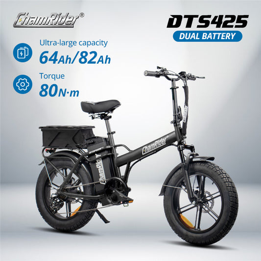 ChamRider DTS425 Dual Battery E-Bike | 48V32AH+32AH/50AH Non-Foldable Heavy-Duty Long Range E-Bike for UK/Europe |  Budget Price for Delivery Riders, Food Couriers & Long Commuters