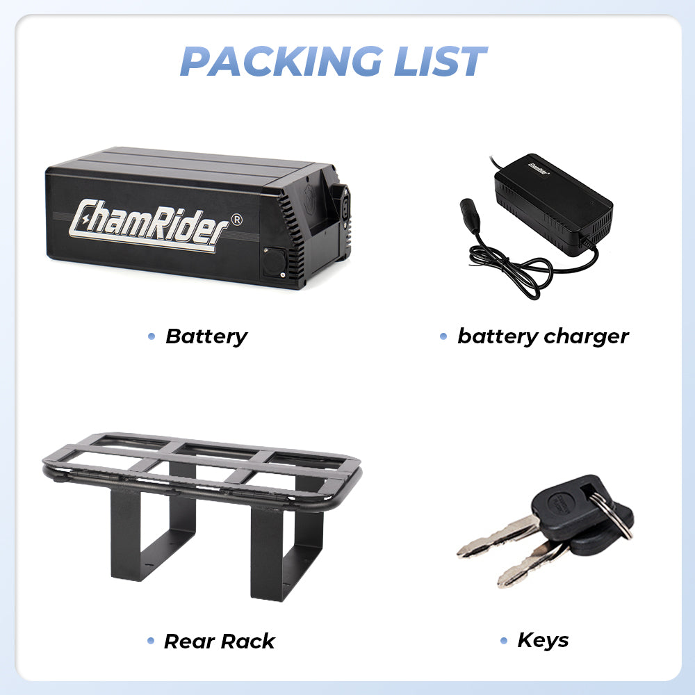 ChamRider Delivery A Battery - 48V32AH High Capacity Rear Rack Battery with Polymer Cells | Boost Your Range for European Food Delivery & Courier Riders - Perfect Dual Battery Add-On for Extended E-Bike range
