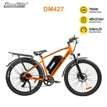ChamRider DM427 Pro E-bike - 48V27AH Long Range Lightweight Electric City Bike Electric Mountain Bike E-MTB, Orange Color